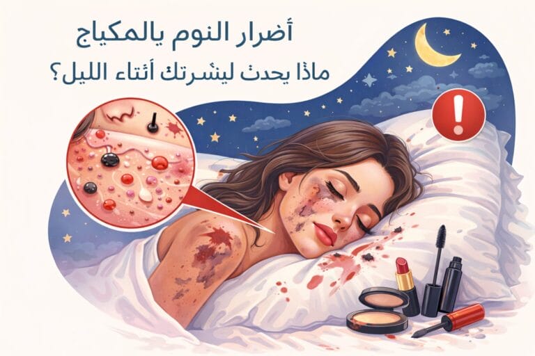 أضرار النوم بالمكياج ومظهر انسداد المسام وتهيج البشرة أثناء النوم